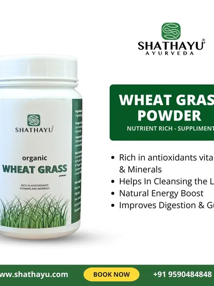 Our organic Wheat Grass Powder is a nutrient-rich supplement packed with antioxidants, vitamins, and minerals. It aids in cleansing the liver, provides a natural energy boost, and improves overall digestion and gut health.
