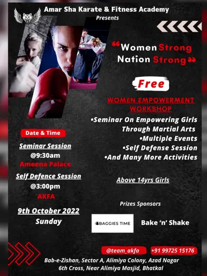 This flyer announces one of our free Women Empowerment Workshops. We regularly host these events, which include seminars and self defense sessions, to make these essential skills accessible to all girls above 14 years.