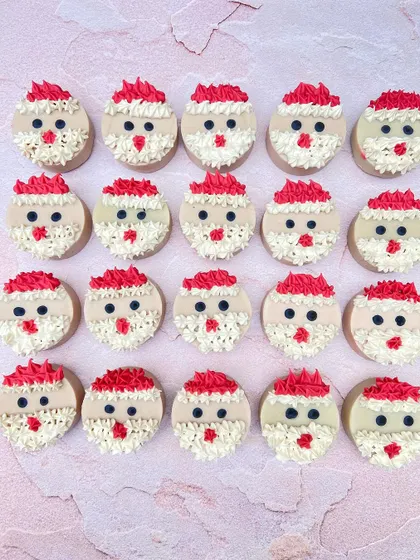Look at these little Santa faces! I pipe the beard and hat details by hand on each soap, making every single one a unique little character. They are almost too cute to use!
