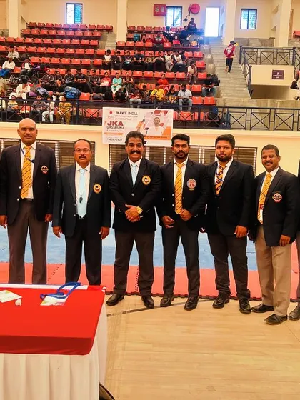 The esteemed officials of the Akhila Karnataka Sports Karate Association at the state championship.