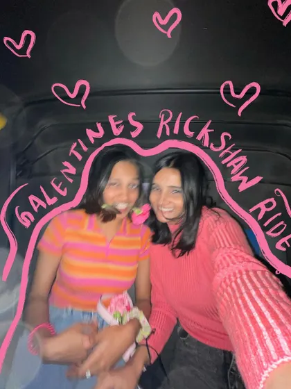 A Galentine's rickshaw ride with my bestie, with lots of pink doodles to celebrate our friendship.