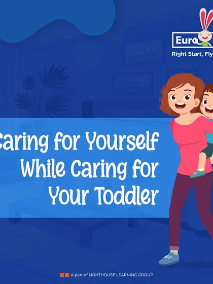 A reminder for parents: caring for yourself is essential while caring for your toddler. This graphic is the cover for our self-care tips.