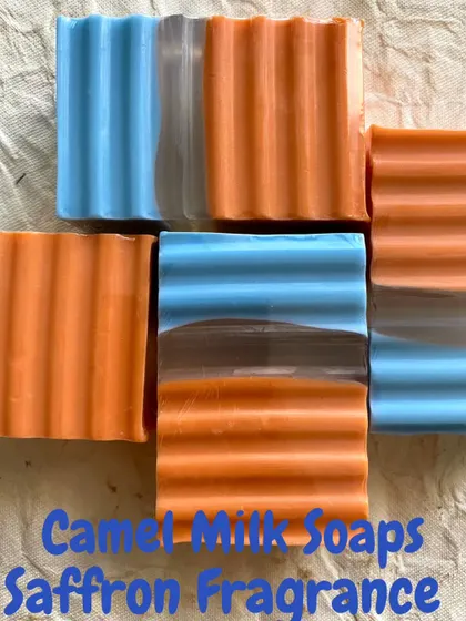 Another arrangement of the Saffron fragrance soaps, showcasing their handmade quality.