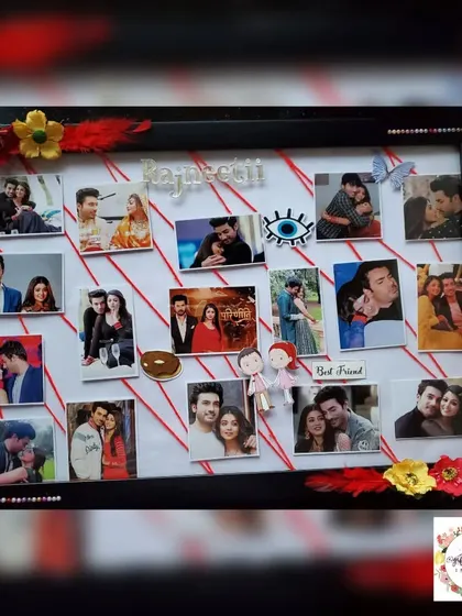 Another look at the 'Rajneetii' fan frame, showing the thread art connecting the photos and the custom nameplate.