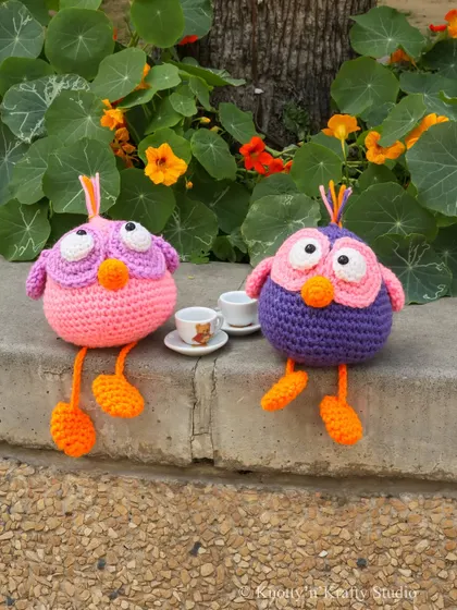 Meet my Silly Birds, two colorful owl friends enjoying a tiny cup of tea together. With their long, dangly legs and bright colors, they are made to bring a smile and a bit of fun wherever they go.