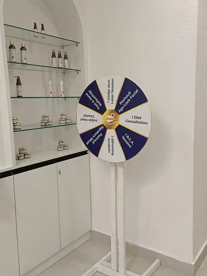 At our new clinic opening, guests had a chance to spin the wheel for exciting services like a diet consultation, laser session, or an Age-Lock facial.