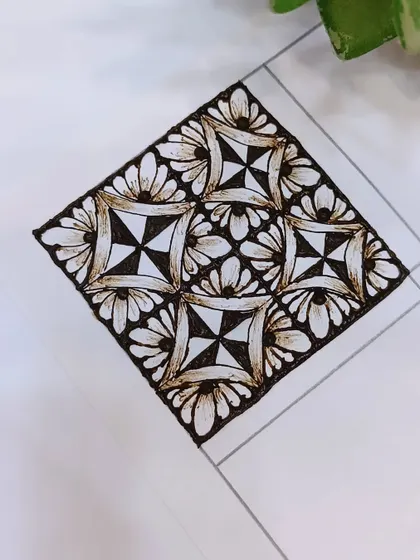 The completed geometric grid, with bold shading and details added to make the pattern pop.