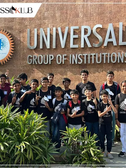 The full squad of ChessKlub players at the Universal Group of Institutions tournament. Representing our klub is a matter of pride for our students.
