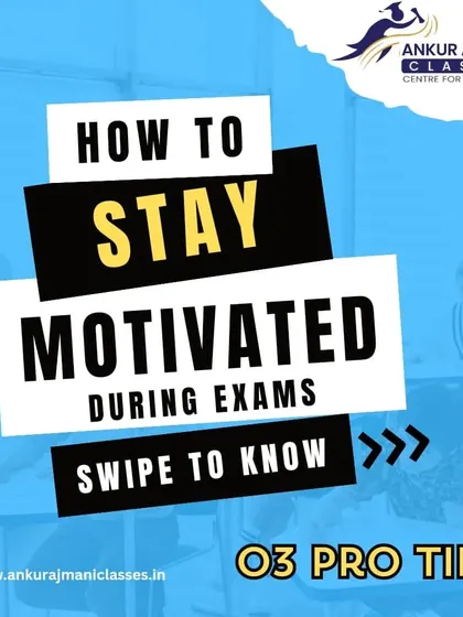This carousel post outlines three pro tips on how to stay motivated during exams. It covers setting small goals, visualizing success, and creating a study schedule.