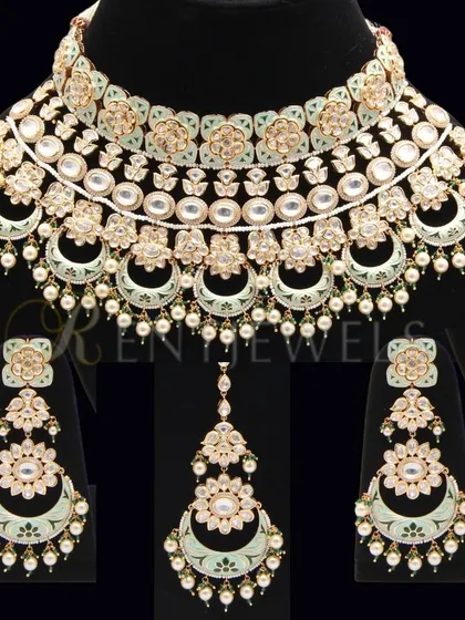 My latest mint bridal choker necklace set is like a fresh breeze. The delicate and enchanting design is a delight to wear for your D-Day.