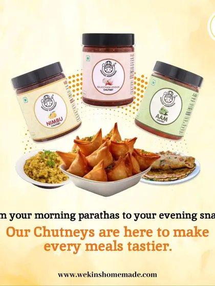 From your morning parathas to your evening samosas, my chutneys are here to make every meal tastier. This image shows our Nimbu, Rajasthani Lehsun, and Aam chutneys ready for any dish.