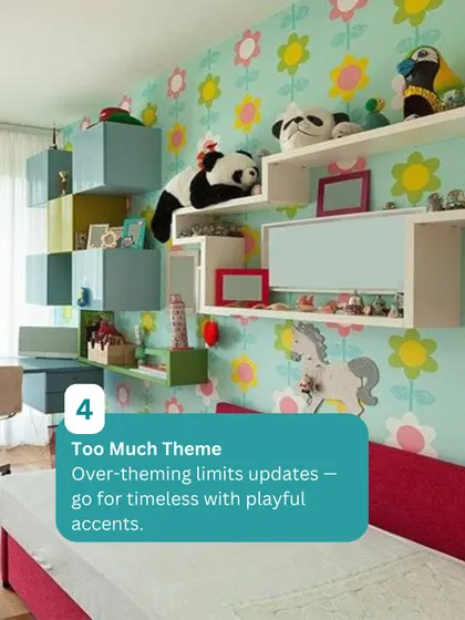 Over-theming a room can limit its longevity. We prefer to use playful accents and timeless furniture, like these colorful wall-mounted shelves, that can be easily updated.