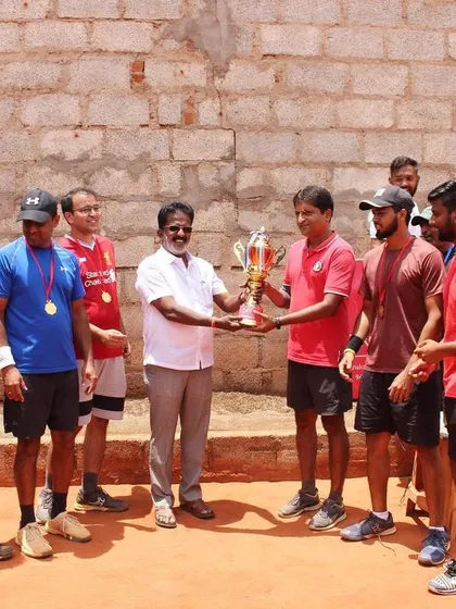 The official trophy presentation for Team RCB. This moment represents the culmination of weeks of teamwork, strategy, and hard-fought matches in our Pro-Am Tennis League.