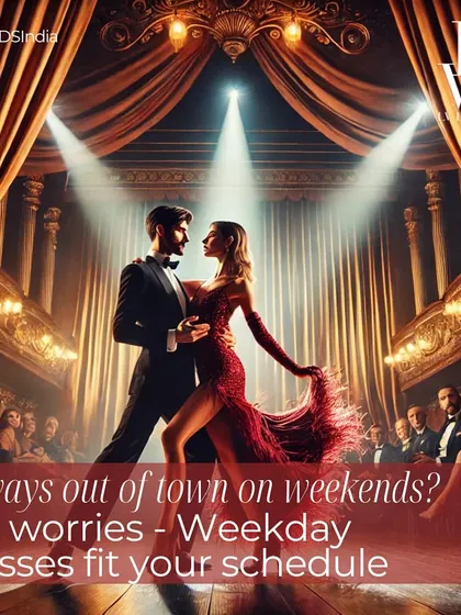 Always out of town on weekends? No problem. This poster advertises our convenient weekday classes that fit into your busy schedule.