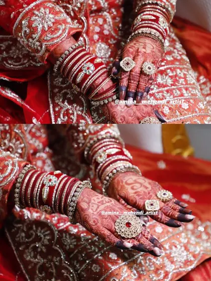 Another look at the stunning bridal stain, perfectly complementing the bride's jewelry and outfit.