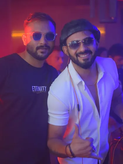 Another shot with DJ A.ruparel. The camaraderie and mutual respect between DJs make for an epic night.