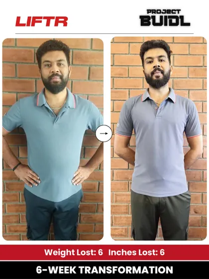 Vishnu was struggling with consistency but dropped 6 kgs and 6 inches in his first 6 weeks with us. This front view captures his initial success.