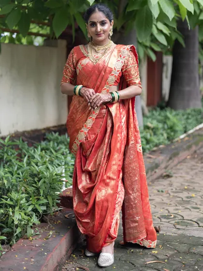 Feeling confident and connected to my roots in this beautiful orange Nauvari. It’s an honor to share my culture through these outfits.
