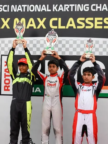 Our driver Hunner Singh on the podium at the MECO-FMSCI National Karting Championship Rotax Max Classes 2023. Consistent podiums are the foundation of a championship campaign.