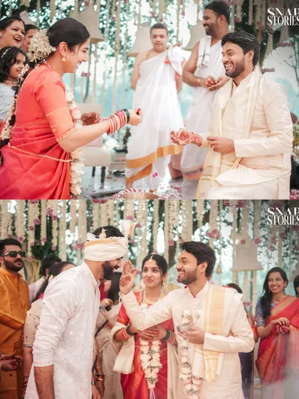 A collage of fun, candid moments from a wedding ceremony. We document the playful interactions with family and friends that make the day memorable.