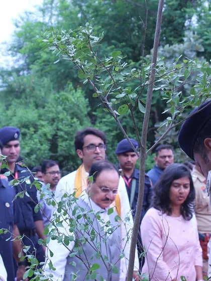 BJP National President Shri Jagat Prakash Nadda participates in a plantation event at the Badshahpur Forest Corridor, reinforcing a commitment to environmental action.