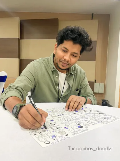 A candid shot of me at an Accenture event in Bangalore. I believe every voice matters, and my live sketches aim to be a tribute to the hard work and collaboration that drives business forward.