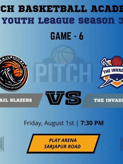 The game announcement for a Friday heat matchup between the Trail Blazers and The Invaders in Game 6.