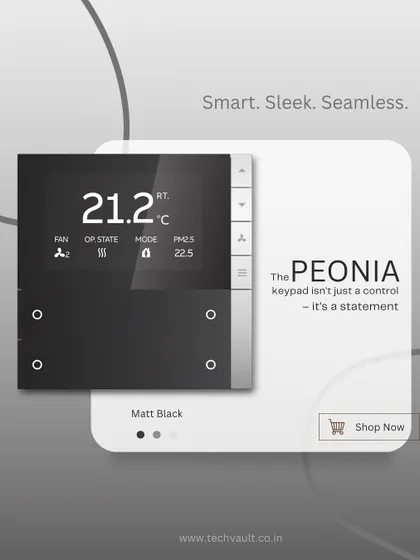 The Peonia keypad in a bold Matt Black finish. This option makes a strong design statement, perfect for modern and industrial-inspired spaces.