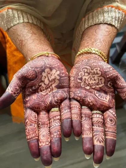 Celebrating family is so important. I created this special design for a client attending her brother's wedding, with "Bhai ki Shaadi" written right in the palm. Look at that amazing next-day stain!