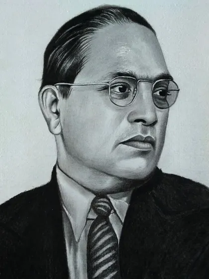 A respectful and detailed portrait of Dr. B.R. Ambedkar, a key figure in Indian history.