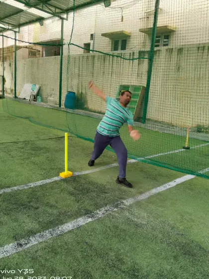 An adult player working on his bowling action. Our academy is open to players of all ages who are passionate about improving their game.