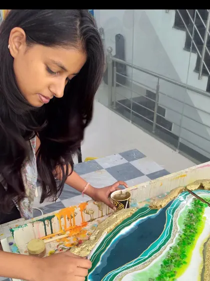 A moment of focus in the studio. Creating these large, layered resin pieces is a sacred process that requires both patience and passion.