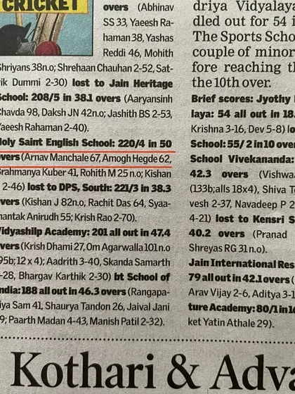 Another press mention, this time for a score of 67. Every single contribution noted in the papers is a step forward in a young athlete's career.