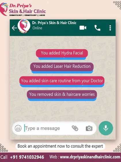 My clinic offers a range of services to address your concerns. This graphic shows how you can combine treatments like HydraFacial and Laser Hair Reduction with a personalized skincare routine.