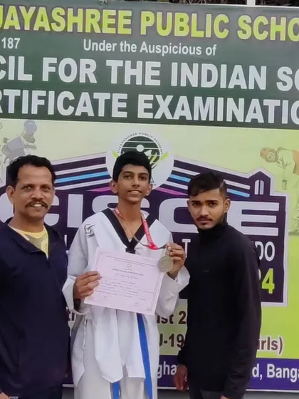 Lennon Lukose with his Silver Medal from the CISCE Regional Taekwondo Championship. His performance in the competitive boys' under-17 category highlights his skill and determination.