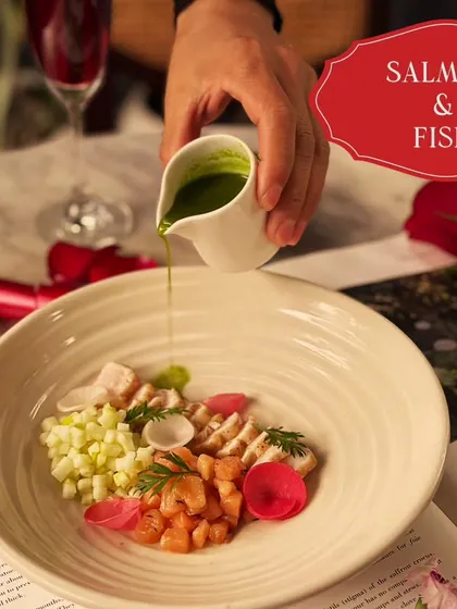 A delicate Salmon & Fish crudo from my Valentine's menu, with a light, herby dressing. It's love on a plate.