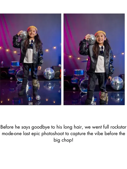 A collage celebrating one last rockstar moment before saying goodbye to long hair.