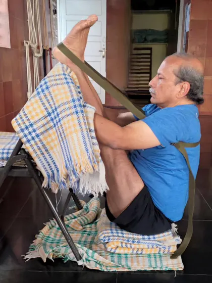 Additional images from my personal practice and teaching sessions, demonstrating a wide variety of asanas and the use of props. Each photo shows a moment of exploration in the journey of yoga.