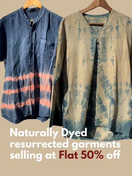 More of our naturally dyed resurrected garments, available at a flat 50% off. Each piece tells a story of renewal, from a simple indigo-dyed shirt to a creative tie-dyed kurta.