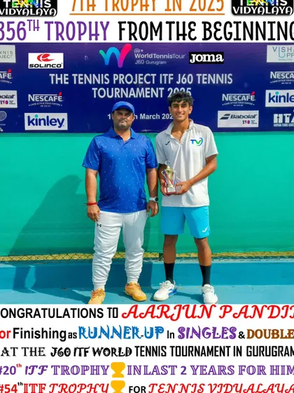 Finishing as runner-up in both singles and doubles at the J60 ITF World Tennis Tournament, his 20th ITF trophy in two years.