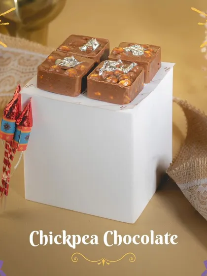 My Chickpea Chocolate, topped with edible silver leaf, is a modern and innovative sweet for the festive season.