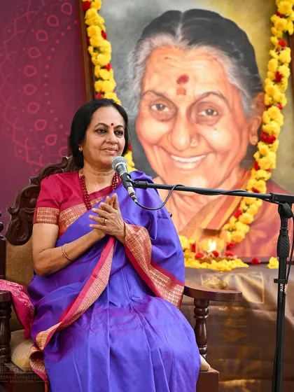 Bhanumathi Narasimhan at the celebration of her mother, Vishalakshi Amma's, birthday. Her words remind us of the boundless love and light that Amma brought into our lives.