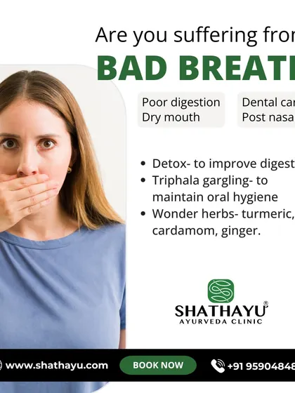 Bad breath can be linked to poor digestion and toxin buildup. Our treatment plan includes detoxification to improve gut function, Triphala gargling for oral hygiene, and potent herbs like turmeric and ginger to restore freshness.