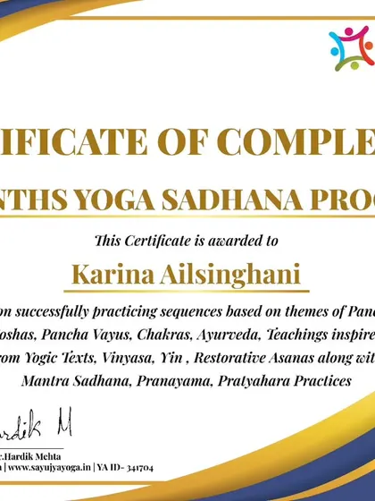 Congratulations to a graduate of our 4-month Yoga Sadhana program. This intensive program is designed to help teachers and practitioners evolve in their personal practice.