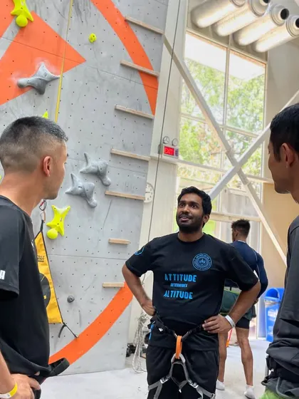 Climbing is a community. Here, climbers chat and relax between routes, sharing stories and tips.