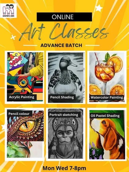 Ready to take your art to the next level from home? Our online advanced batch is designed for serious art enthusiasts. We cover a range of mediums including acrylics, watercolor, portrait sketching, and more through live, interactive sessions.