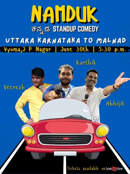 The poster for "Namduk Kannada standup comedy UK to Malenadu," a show bringing together comedians from different regions of Karnataka.