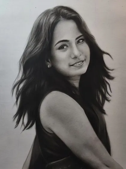 A close-up of the unframed portrait.