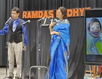 My mother Aparna and I on stage during the USA tour. She has been the anchor of our shows for many years.