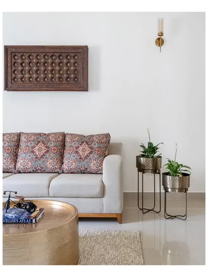 Another view of the repurposed wooden table top on the wall, showcasing how sentimental items can be integrated into a new design to create a space that truly reflects the occupants' journey.
